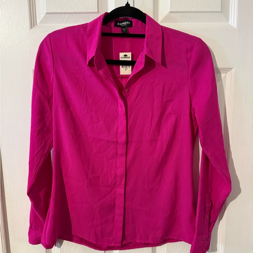 Express Womens Long sleeve Vibrant Pink Button-Up Shirt NWT XS